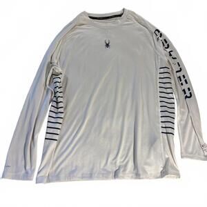 Spyder Men’s Rash Guard Long Sleeve Swim Shirt L White UPF 50+ Quick Dry Surf